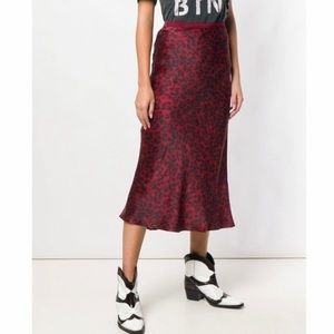 Anine Bing Red Leopard Midi Skirt